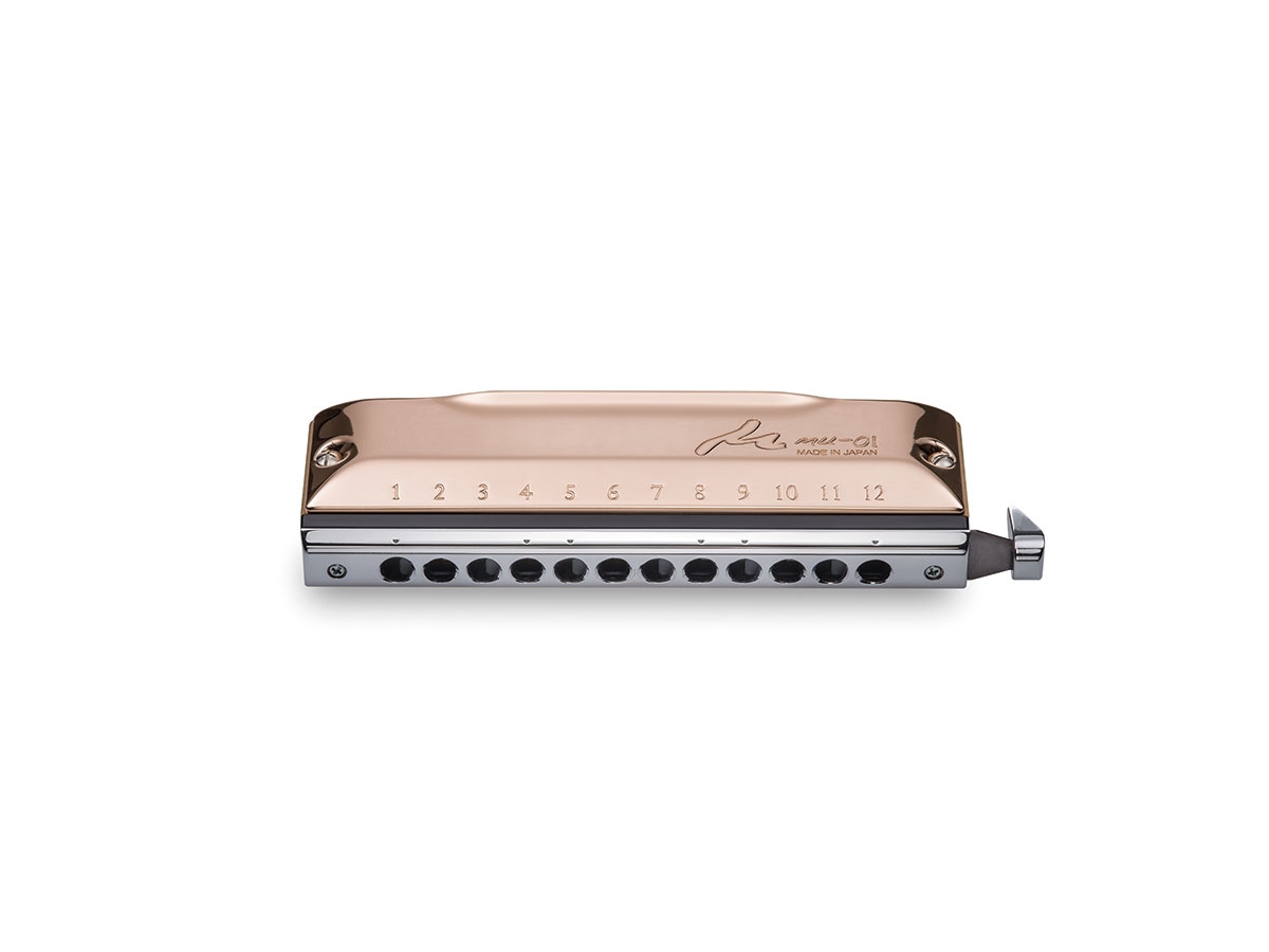 Tombo Mu/Mew Short Cross Chromatic Harmonica - Pink Gold Coating