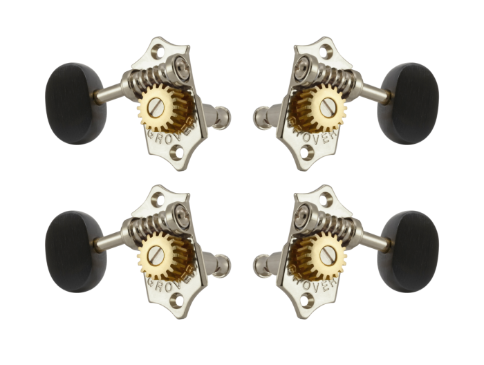 Grover Sta-Tite 18.1 Gear Ratio U98-18 Series Ukulele Pegs Nickel Set 2+2 - Ebony Buttons