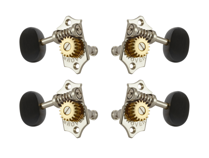 Grover Sta-Tite 18.1 Gear Ratio U99-18 Series Ukulele Pegs Nickel Set 2+2 - Ebony Buttons