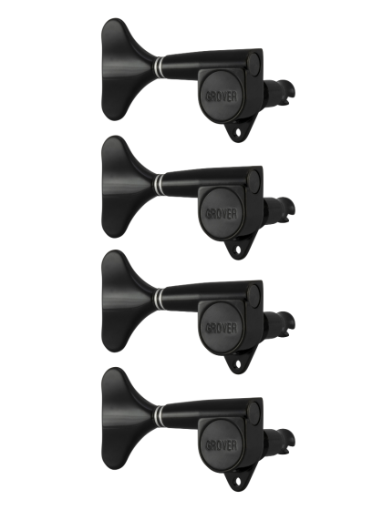 Grover Mini Bass 144 Series Black Chrome Set 4-In-Line - Left Handed