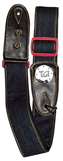 TGI Guitar Strap Woven Blue Denim Red Buckle