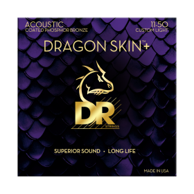 DR Strings Dragon Skin+ Phosphor Bronze Acoustic Guitar Custom Light - 3 Pack