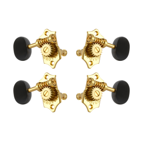 Grover Sta-Tite 18.1 Gear Ratio U99-18 Series Ukulele Pegs Gold Set 2+2  - Ebony Buttons