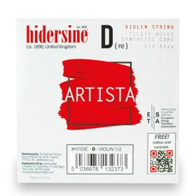 Hidersine Artista Violin D String – Silver Wound, Synthetic Core – 1/2 Size