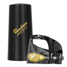 Vandoren Ligature & Cap Alto Sax Carbon. Gold Hardware. Plastic Cap 