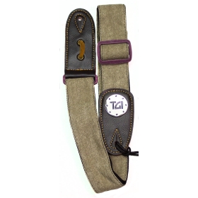 TGI Guitar Strap Woven Beige Denim Purple Buckle