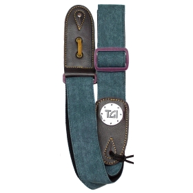 TGI Guitar Strap Woven Green Denim Purple Buckle