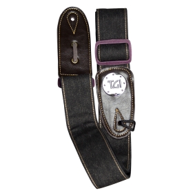 TGI Guitar Strap Woven Black Denim Purple Buckle