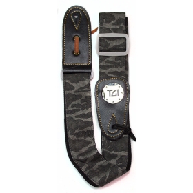 TGI Guitar Strap Woven Black Camo Grey Buckle