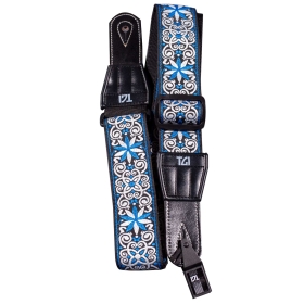 TGI Guitar Strap Woven Cotton Persian Stitch - Blue & White