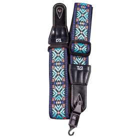 TGI Guitar Strap Woven Cotton Maltese Cross Stitch - Turquoise