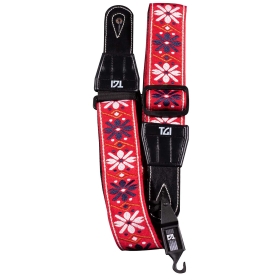 TGI Guitar Strap Woven Cotton Flowers Stitch - Red