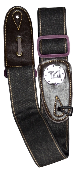 TGI Guitar Strap Woven Black Denim Purple Buckle