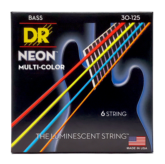 DR Strings Hi-Def Neon Multi-Colour Bass Medium - 6 String