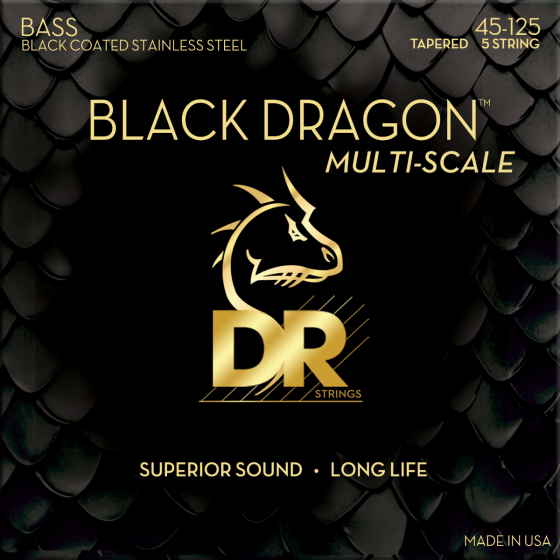 DR Strings Black Dragon Bass Coated Stainless Steel Tapered Medium Multi Scale - 5 String