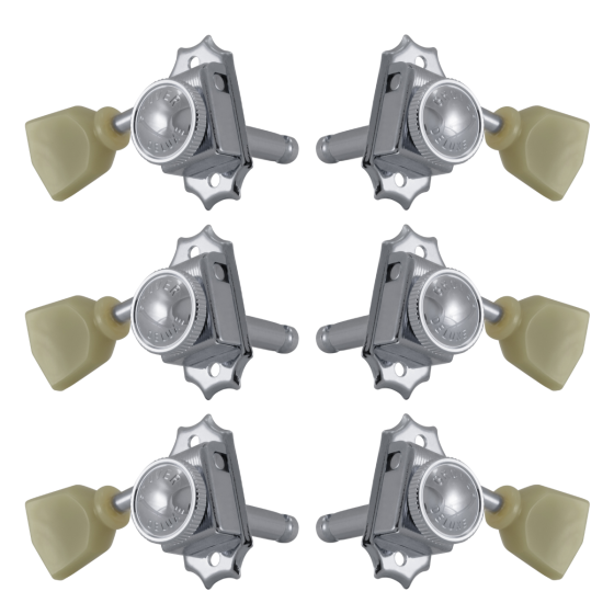 Grover Roto-Grip Locking Vintage 533 Series Chrome 3+3 - Plastic Keystone Button 